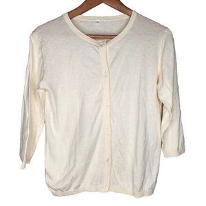 Muji Girls Ivory Organic Cotton 3/4 Sleeve Cardigan Size US 11-12 New With Tags